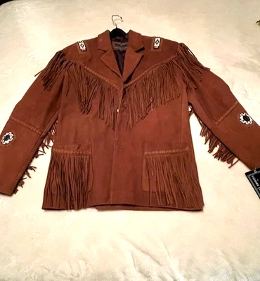 Chaqueta 2XL de cuero con flecos y cuentas estilo suroeste para hombre Foto 1 de 4