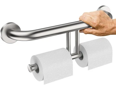 Перекладина для захвата с двойным держателем рулона туалетной бумаги нержавеющая сталь атласная отделка  - Изображение 1 из 4