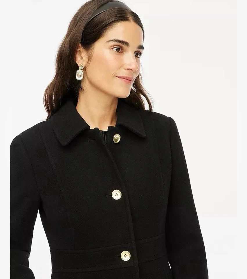 J.Crew BLACK Coat Lady Day Wool - s AT107