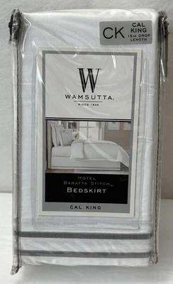 New WAMSUTTA CAL KING BEDSKIRT 15” DROP WHITE Barata Stitch Charcoal (S7) - Image 1 of 4