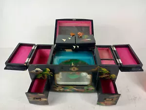 Vintage 70's lacquered Wooden Jewelry Box 14 " x 8 " Ballerina Music Box - Picture 1 of 6