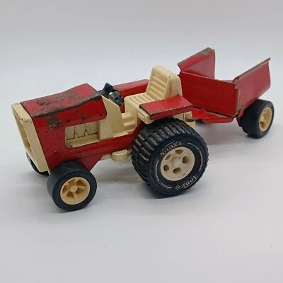 Tractor agrícola Tonka de colección con remolque juguete plástico metal rojo y blanco coleccionistas Foto 1 de 4