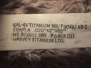 [COND. A] Aerospace Grade  Titanium Sheet 6AL4V 2" x 50" x .020" (MIL-T-9046J) - Picture 1 of 2