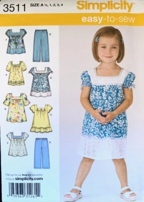 Simplicity EASY TO SEW Pattern 3511 | Girls Tunic Dress & Pants | Size ½ - 4 NEW - Image 1 of 2
