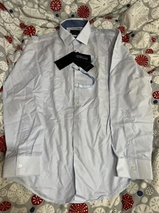 NWT New Zara Large Men's Slim Fit Cool Max Blue Checkered Button Dress Shirt - Picture 1 of 11
