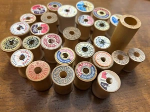 Lot of 28 Vintage Wooden Sewing Thread Spools Various Sizes, Brands - Picture 1 of 2