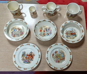 9 pc Baby Kids BUNNYKINS * 2 PLATES * 3 BOWLS * 3 MUGS * EGG CUP * Perfect - Picture 1 of 11