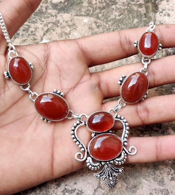 Collar de moda estilo piedras preciosas raras ónix rojo natural 18 pulgadas 40 gramos Foto 1 de 4