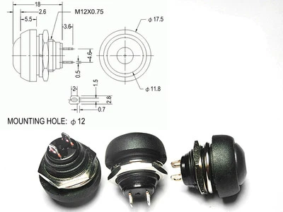 20PCS Black 12mm Waterproof Momentary ON/OFF Push Button Round SPST Switch - Image 1 of 4