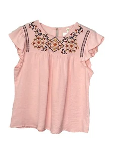 NWT Gerdany Women’s Blouse short sleeve pink embroidered round neck Size Large - Picture 1 of 9