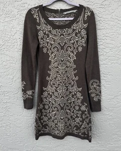 Athleta Dress Womens Small Brown Paisley Duluth Sweater Long Sleeve Knit Casual - Picture 1 of 9
