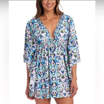 Encubrimiento Caftán Estampado Geométrico Riviera La Blanca Talla M Foto 1 de 4