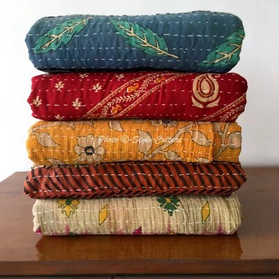 Wholesale Lot 5 Pcs Boho Vintage Twin Kantha Cotton Quilt Bed Cover Blanket - Image 1 of 4