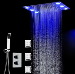 Juegos de cabezales de ducha de lluvia LED de 20" para baño válvula termostática grifo baño PRO - Imagen 1 de 12