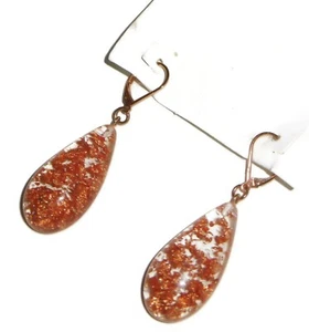 Sobral Nat Metalique Copper Inclusion Dangle Teardrop Artist Made Earrings - Picture 1 of 7