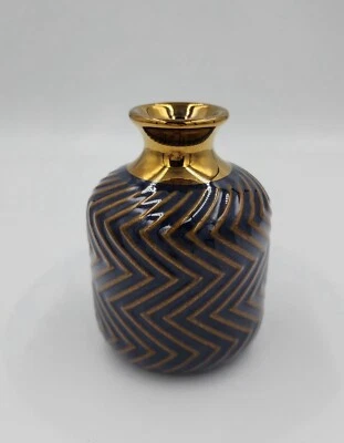 Botella en zigzag dorada y azul marino de 4 pulgadas de alto diseño MCM elegante moderna Foto 1 de 4