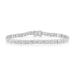 Gift For Women 925 Silver 1/4 CT Round and Baguette Diamond Tennis Bracelet - Picture 1 of 4