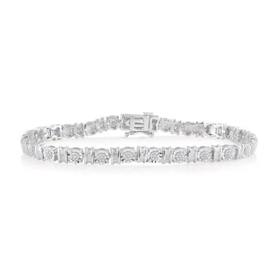 Regalo para Mujer Plata 925 1/4 CT Redondo y Baguette Diamante Pulsera Tenis Foto 1 de 4