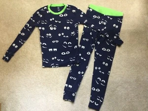 GUC Gap Kids 12 Boys L/S Halloween Glow in Dark Monster Eyes Blue Pajamas PJs - Picture 1 of 7