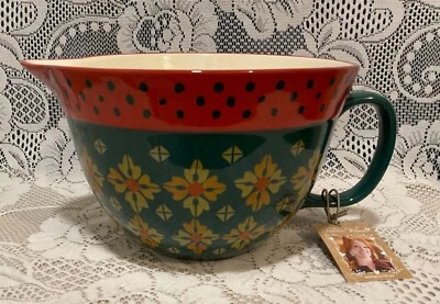 NEW Pioneer Woman 2.83 qt Batter Bowl Vintage Geo Green Spout Handle Mixing - Image 1 of 4