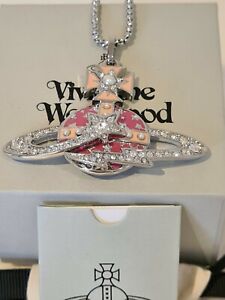 Vivienne Westwood Large pink Shooting Star Crystal Orb Necklace New with Box