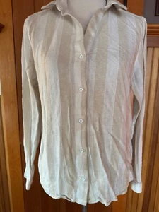 CLOTH & STONE linen blend tan & white striped button front shirt M - Picture 1 of 8