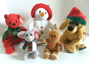 Lote de 5 peluches de Navidad Ty Beanie Babies con etiquetas y jingles de 3,5" - Imagen 1 de 11