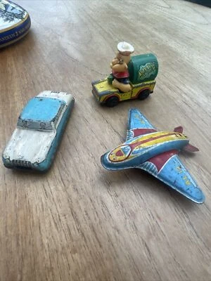 Job Lot Vintage Tin Toys Car & Plane Made In England & 1980’s Popeyes Matchbox - Image 1 of 4