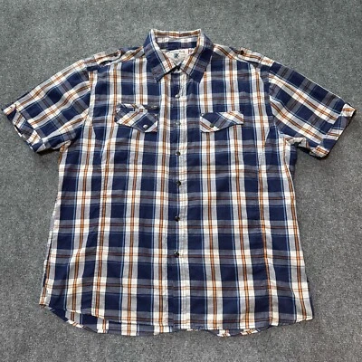 Attitude Gold Shirt Mens 5XL Blue Plaid Button Down Chest Pockets Casual Preppy - Image 1 of 4