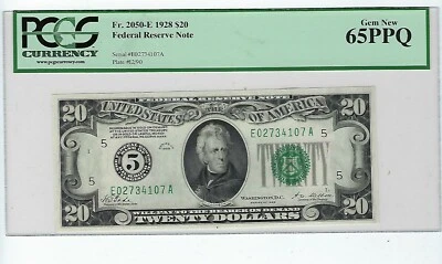 FR. 2050-E $20 1928 Federal Reserve Note Richmond E-A Block Gem PCGS 65 PPQ - Image 1 of 2