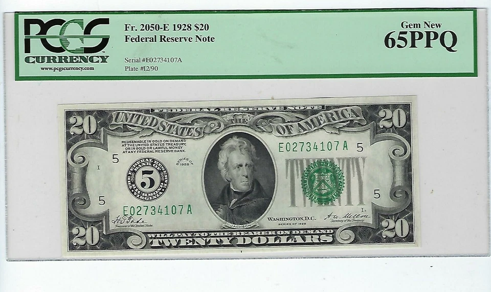 FR. 2050-E $20 1928 Federal Reserve Note Richmond E-A Block Gem PCGS 65 PPQ - Image 1 of 2