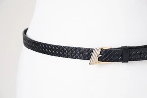 Slim Black Leather Belt - 1980s Vintage  - Large - Picture 1 of 9