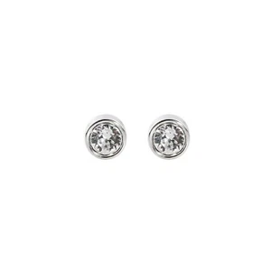 Sterling Silver 4mm Clear CZ Round Bezel Rubover Unisex Solitaire Stud Earrings - Picture 1 of 12