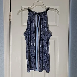 Michael Kors Top Womens Small Blue Snakeskin Animal Boho Biker Rocker Mob Wife - Picture 1 of 9