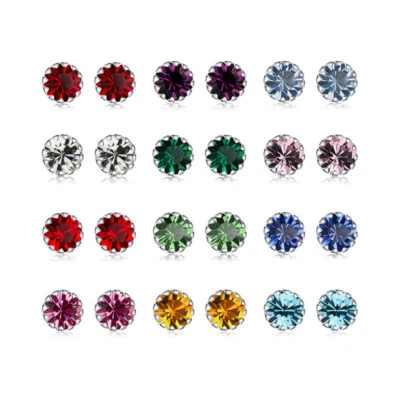 Silber 925 Ohrstecker mit Kristall in Geburtsstein-Farben Ohrringe - Bild 1 von 4