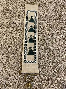 Vintage Completed Cross Stitch Bell Pull Christmas Angels w/ Hardware - Picture 1 of 5