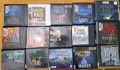 Thriller Mixed Lot of 15 Audiobooks on CD Robert Crais Alex Kava Brad Thor etc - Image 1 of 4