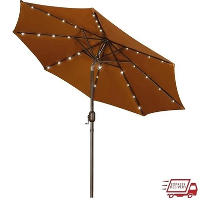 Paraguas de patio con iluminación LED solar de 9' con manivela inclinable sombra exterior jardín piscina nuevo Foto 1 de 4