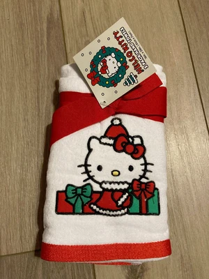 NUEVO JUEGO DE 2 TOALLAS DE MANO REGALOS BORDADOS BLANCOS HOLA KITTY NAVIDAD Foto 1 de 4
