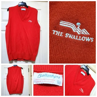 Chaleco Suéter Ballantyne Para Hombres 46 Ajuste M Rojo Cachemira Cuello en V Hecho Escocia Golondrinas Foto 1 de 4