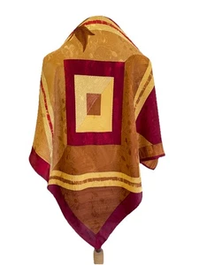 AS8# Enzo Ferri Seidentuch Made in Italy Blumen Jacquard Geometrisch Burgund Gold - Bild 1 von 8