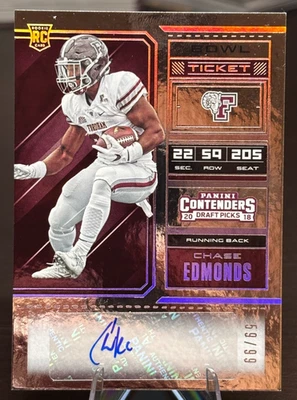 2018 Contenders Draft Picks Bowl Ticket Auto Chase Edmonds RC /99 Fordham - Image 1 of 2