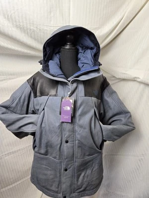 North Face 山地羽绒皮革夹克全新带标签 M,Nanamica 海军蓝/黑色皮革  — 第 1/4 张图片