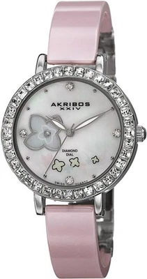 Akribos AK762SSPK Swiss Quartz Diamonds Flower Design Pink Ceramic Womens Watch - Image 1 of 4