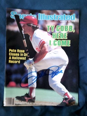 Pete Rose (лично) подписанный август 1985 Sports иллюстрированный журнал без этикетки (COA) - Изображение 1 из 4