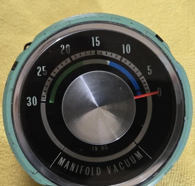 1965 Impala manifold vacuum gauge.  Works great nice clolors. - Image 1 of 4
