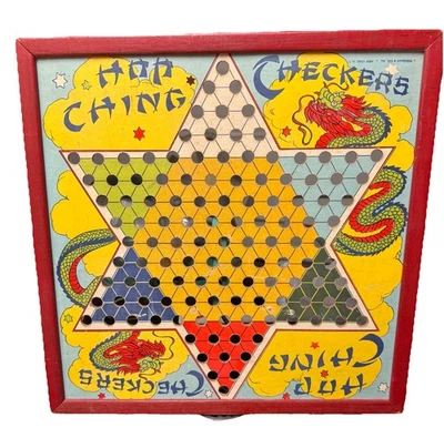 Vintage Hop Ching Chinese Checkers Board Wood Frame J. Pressman & Co. Decor - Image 1 of 4