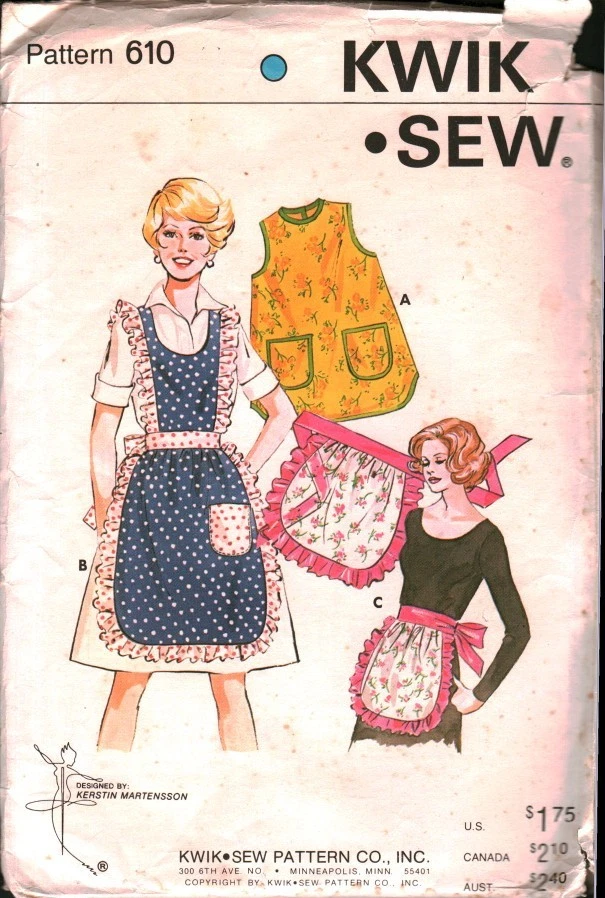 610 Vintage Kwik Sew SEWING Pattern Misses Cobbler Apron Half Ruffled OOP Sew L - Image 1 of 2