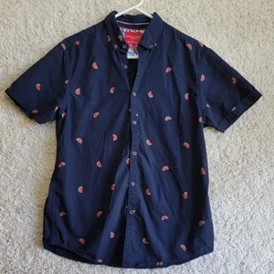 Denim & Flower Ricky Singh Herren Medium Wassermelone schmale Passform Knopfleiste marineblau - Bild 1 von 10