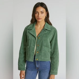 Avec Les Files Green Corduroy Cropped Jacket Women's Small - Picture 1 of 7